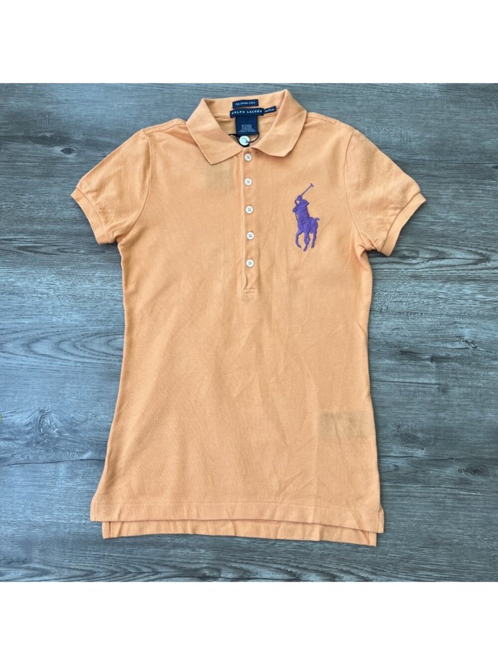 Ralph Lauren Skinny Fit Polo Shirt Womens S Orange Big Pony Short Sleeve NWT